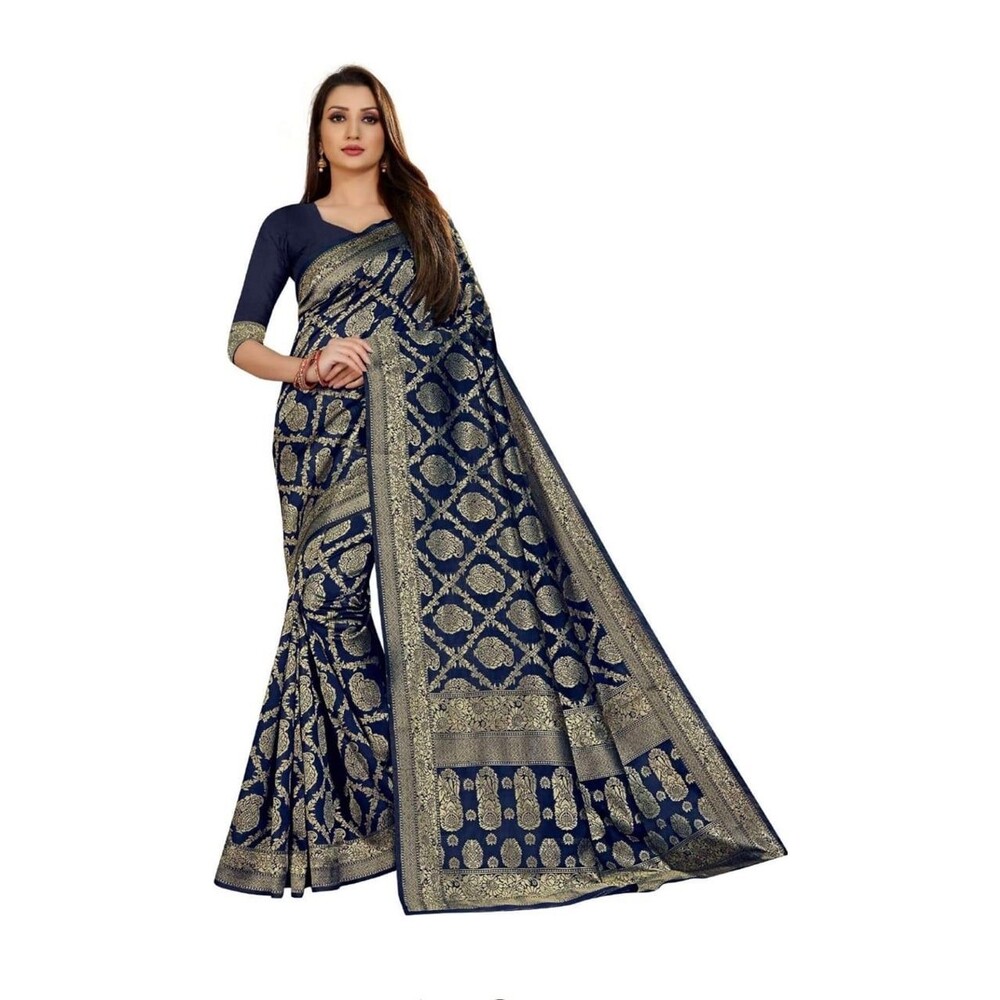 Saree Womens Kanjivaram Pure Banarsi Silk Sari With Blouse Piece Golden Zari NWT